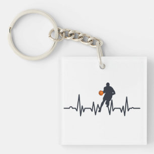 Basketball player heartbeat key ring