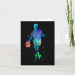 Basketball Player In Blue Watercolor  Card