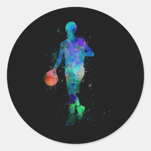 Basketball Player In Blue Watercolor Classic Round Sticker