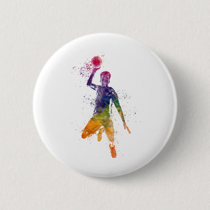 Basketball player in watercolor 6 cm round badge