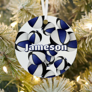 basketball player keepsake black blue team colors metal tree decoration