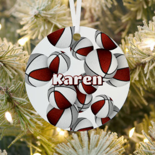 basketball player keepsake maroon gray sports metal tree decoration