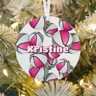 basketball player keepsake pink grey girls sports metal tree decoration