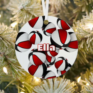 basketball player keepsakes red black team colours metal tree decoration