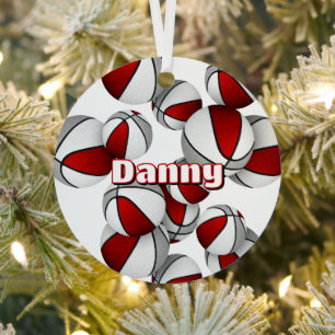 basketball player keepsakes red grey team colours metal tree decoration