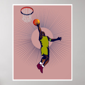basketball player lay up ball poster