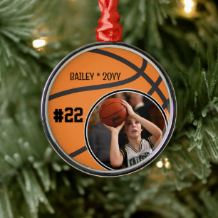 Basketball Player Name Number Photo Keepsake Metal Ornament