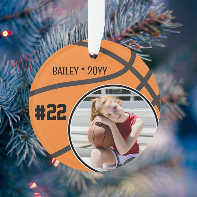 Basketball Player Name Number Photo Keepsake Ornament (Creator Uploaded)