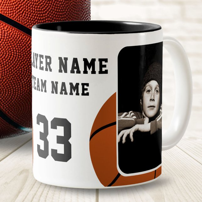 Basketball Player Name Number Team 2 Photos Two-Tone Coffee Mug (Creator Uploaded)