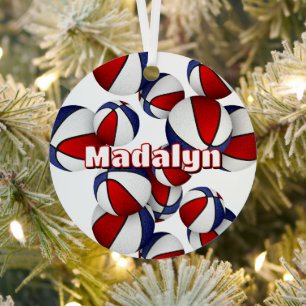 basketball player name red blue team colours metal tree decoration