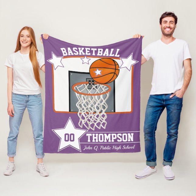 Basketball Player Name School and Jersey Number Fleece Blanket (In Situ)