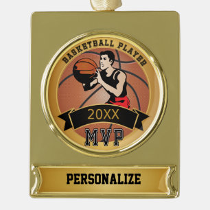 Basketball Player   Personalise   Gold Plated Banner Ornament