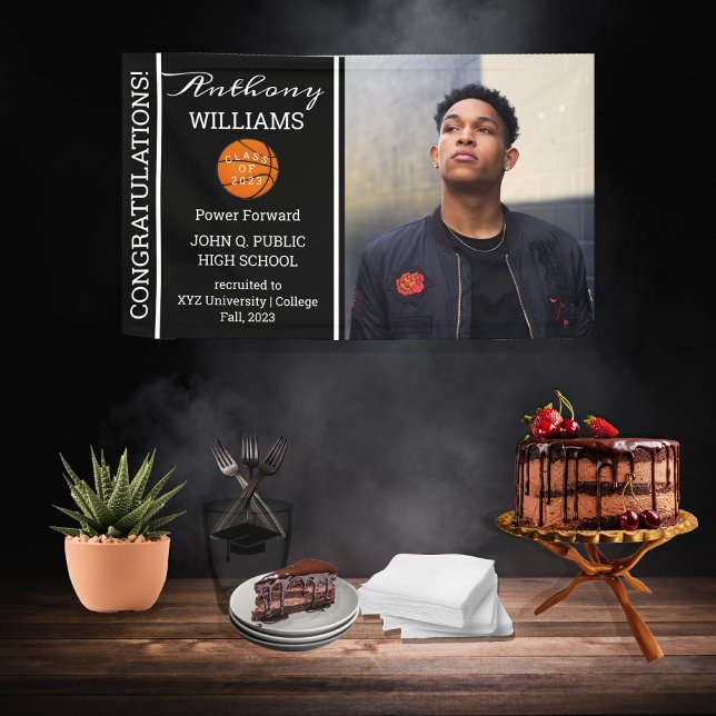 Basketball Player Photo Black | White Graduation Banner (Creator Uploaded)