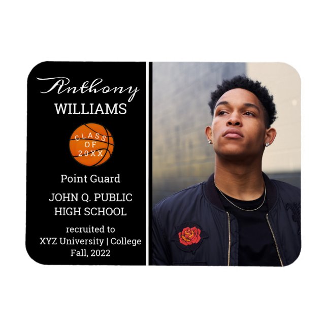 Basketball Player Photo Black | White Graduation Magnet (Horizontal)