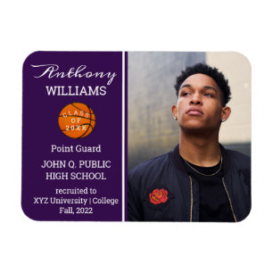 Basketball Player Photo Purple   White Graduation Magnet