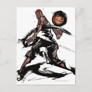 Basketball player playing with basketball postcard
