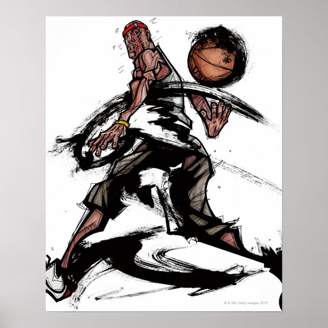 Basketball player playing with basketball poster (Front)