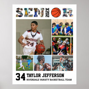 Basketball Player Senior Sports Team Photo Collage Poster