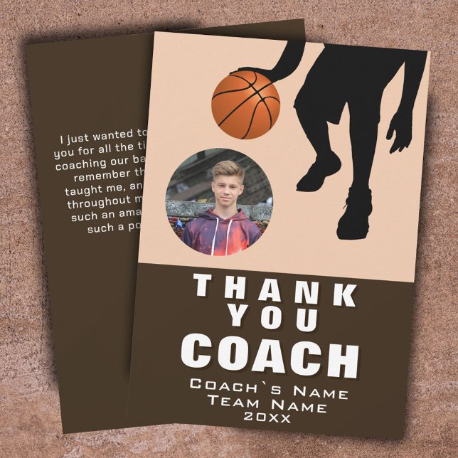 Basketball Player Silhouette Photo Coach Thank You Card (Creator Uploaded)