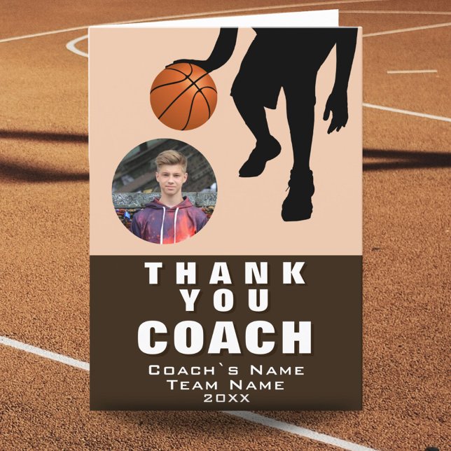 Basketball Player Silhouette Photo Coach Thank You Card (Creator Uploaded)