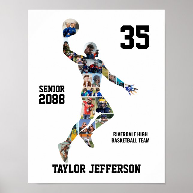 Basketball Player Silhouette Sports Photo Collage Poster (Front)