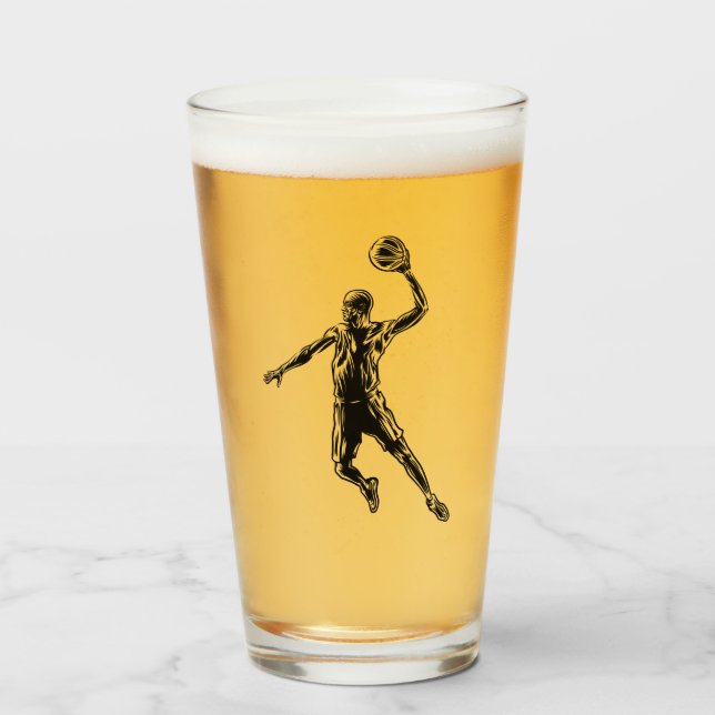 Basketball Player Slam Dunk Dark Design Glass (Front Filled)