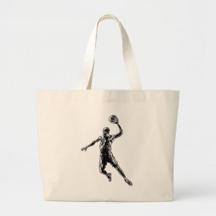 Basketball Player Slam Dunk Dark Design Large Tote Bag