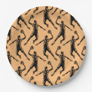 Basketball Player Slam Dunk Dark Design Paper Plate