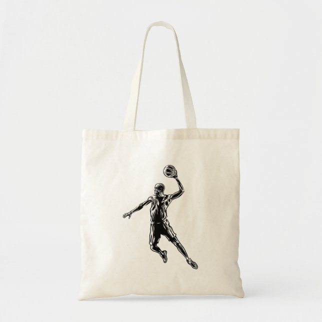 Basketball Player Slam Dunk Dark Design Tote Bag (Front)