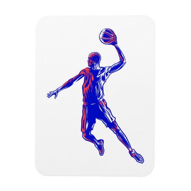 Basketball Player Slam Dunk, Red and Blue Design Magnet (Vertical)