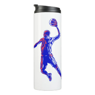 Basketball Player Slam Dunk, Red and Blue Design Thermal Tumbler