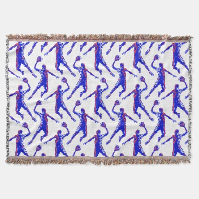 Basketball Player Slam Dunk, Red and Blue Design Throw Blanket (Front)