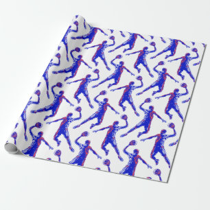 Basketball Player Slam Dunk, Red and Blue Design Wrapping Paper