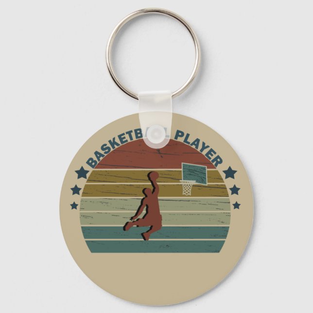 Basketball player slam dunk vintage retro sunset key ring (Front)