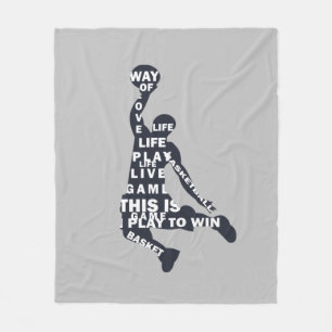 Basketball player slam dunk with full body text fleece blanket