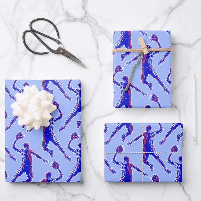 Basketball Player Slam Dunk Wrapping Paper Sheet (Front)
