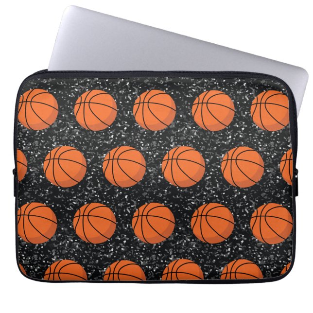 Basketball Player Sport Ball Elegant Black Glitter Laptop Sleeve (Front)