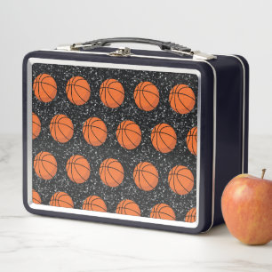 Basketball Player Sport Ball Elegant Black Glitter Metal Lunch Box