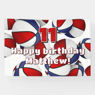 basketball player sports party red white blue banner