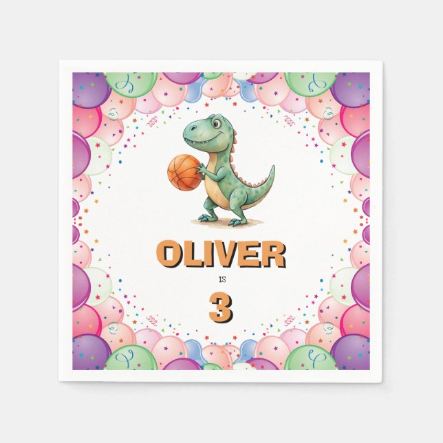 Basketball Player T-rex Birthday Napkin (Front)