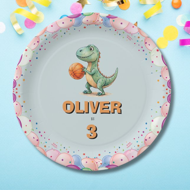 Basketball Player T-rex Birthday Paper Plate (Creator Uploaded)