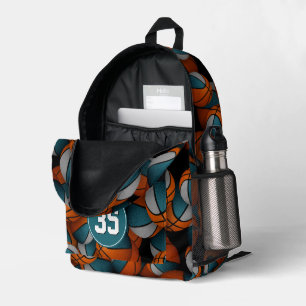 Basketball player teal grey team colours printed backpack