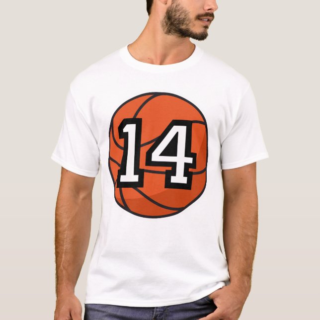 Basketball Player Uniform Number 14 Gift T-Shirt (Front)