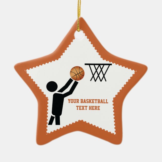 Basketball player with ball star ceramic tree decoration (Front)