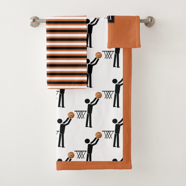 Basketball player with ball, stripes and monogram bath towel set (Insitu)