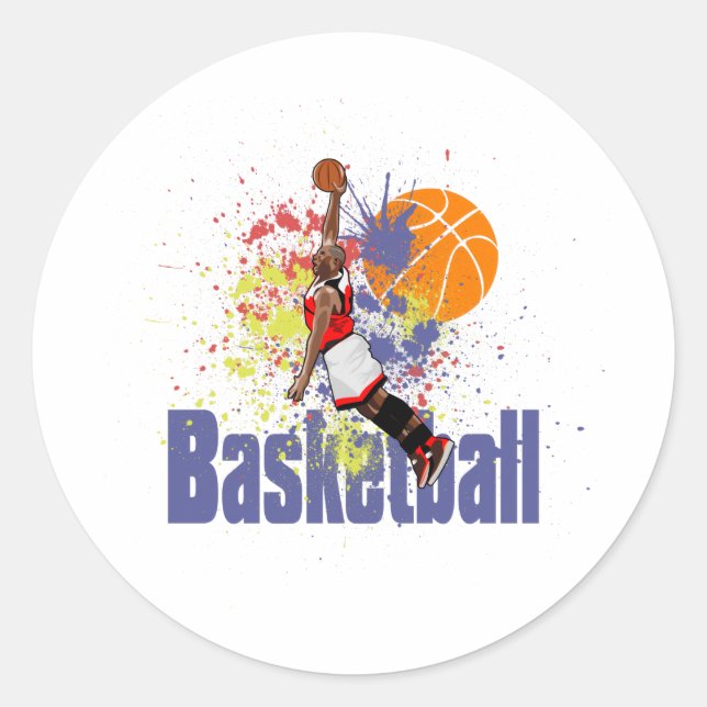 Basketball Player With Paint Splashes Classic Round Sticker (Front)