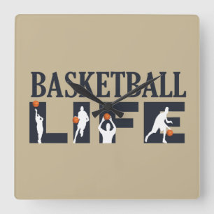 Basketball players driblling square wall clock