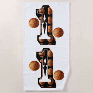 Basketball Players Number One With Basketballs,  Beach Towel