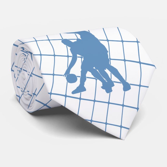 Basketball Players on Blue Check Necktie (Rolled)