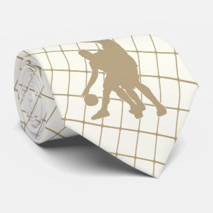 Basketball Players on Tan Check Necktie